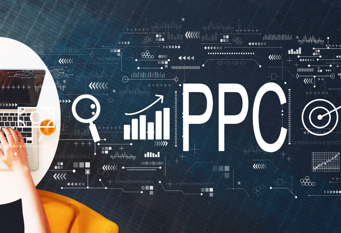 computer and graph for growth with letters PPC